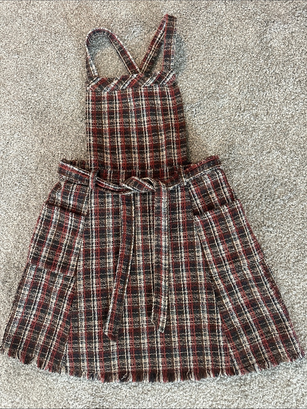 Hayden Red and Black Plaid Pinafore Skirt with Tie